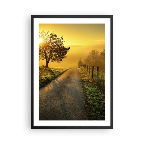 Pôster com moldura preta - Uma estrada entre os campos ao nascer do sol - 50x70cm - Uma tarde agradável - Decoração de parede moderna para a sala de estar e quarto ARTTOR