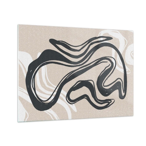 Quadro em vidro - Linha preta expressiva em um fundo bege em estilo abstrato. - 70x50cm - Expressão multiplicada - Decoração de parede moderna para a sala de estar e quarto ARTTOR