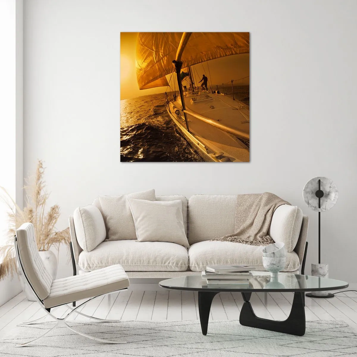 Quadro em vidro - Noite dourada depois de um dia multicolorido - 40x40 cm