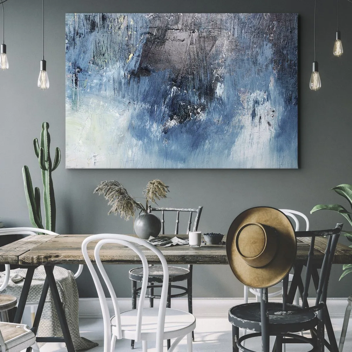 Quadro em tela - Pinceladas abstratas em tons de azul - 70x50cm - Rapsódia em azul - Decoração de parede moderna para a sala de estar e quarto ARTTOR