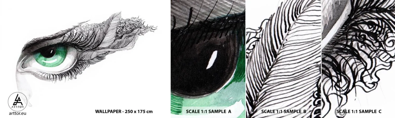 Amostra de papel de parede autocolante Deluxe Sticker - Bonita e pronta para atacar - Abstração, Gráficos, Olho - 100x30 cm