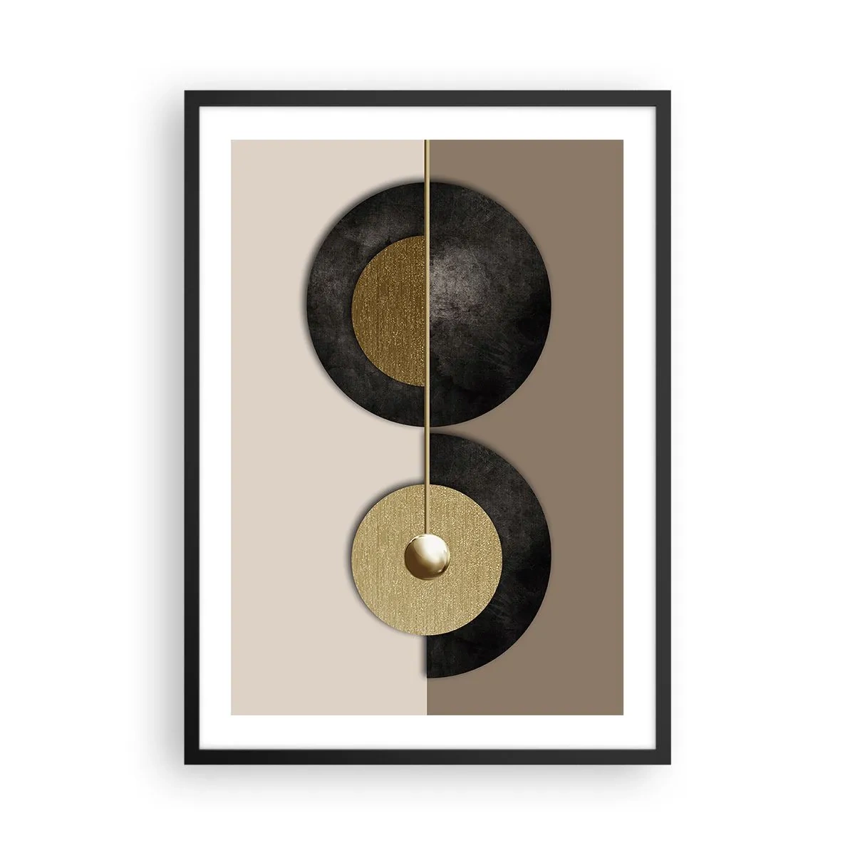 Pôster com moldura preta - Abstração moderna com detalhes geométricos em ouro - 50x70cm - Variações ao redor do círculo - Decoração de parede moderna para a sala de estar e quarto ARTTOR