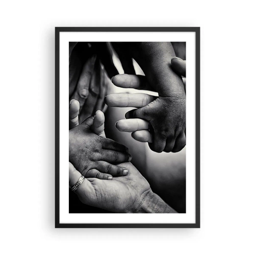 Pôster com moldura preta - Motivo preto e branco de mãos simbolizando vínculo - 50x70cm - Ser humano - Decoração de parede moderna para a sala de estar e quarto ARTTOR
