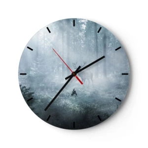 Relógio de parede - Relógio em vidro - Um veado parado na neblina em meio a um alto bosque - 30x30cm - Passeio matinal à volta da propriedade - Decoração de parede moderna para a sala de estar, cozinha e quarto ARTTOR