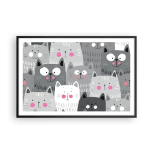 Pôster com moldura preta - O mundo dos gatos - 91x61 cm