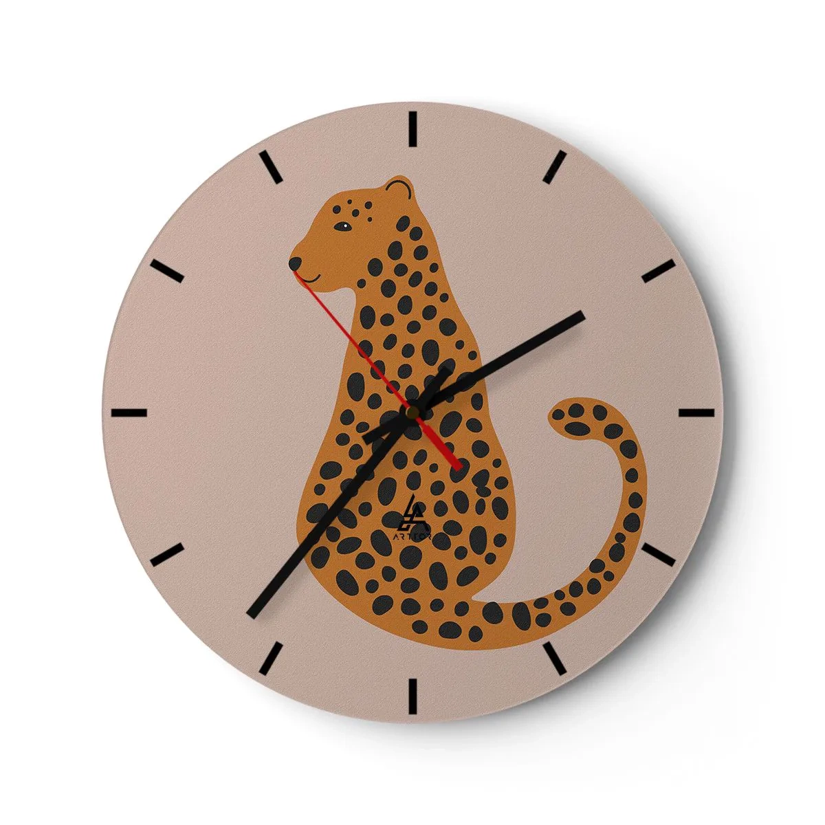 Relógio de parede - Relógio em vidro - Pantera estilizada em fundo bege - 30x30cm - A estampa de leopardo está na moda - Decoração de parede moderna para a sala de estar, cozinha e quarto ARTTOR