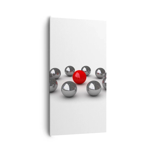 Quadro em tela - Círculo em prata e vermelho - 65x120 cm