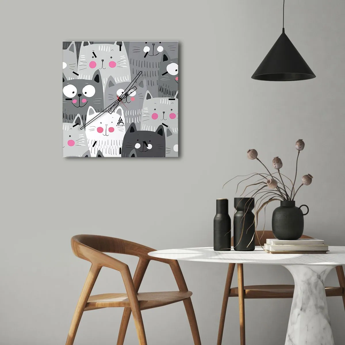 Relógio de parede - Relógio em vidro - O mundo dos gatos - 30x30 cm
