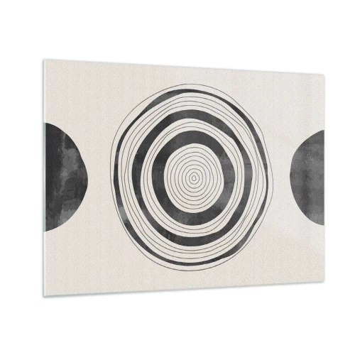 Quadro em vidro - Padrão abstrato preto e branco com círculos concêntricos - 70x50cm - Importante é o que há no caminho - Decoração de parede moderna para a sala de estar e quarto ARTTOR