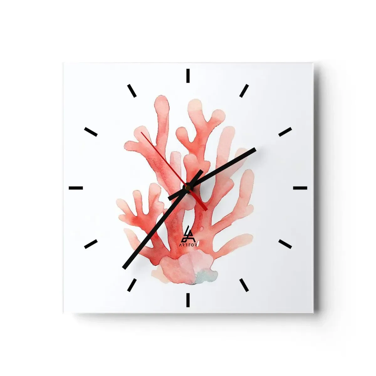 Relógio de parede - Relógio em vidro - Coral de cor coral - 40x40 cm