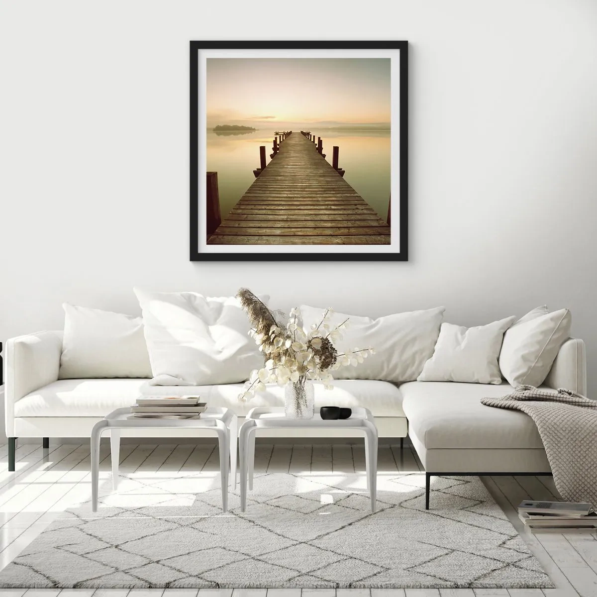 Pôster com moldura preta - Antes do amanhecer, nascer do sol, luz - 60x60 cm