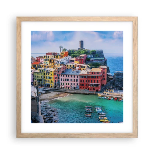 Pôster com moldura de carvalho claro - Cidade mágica mediterrânea - 40x40 cm