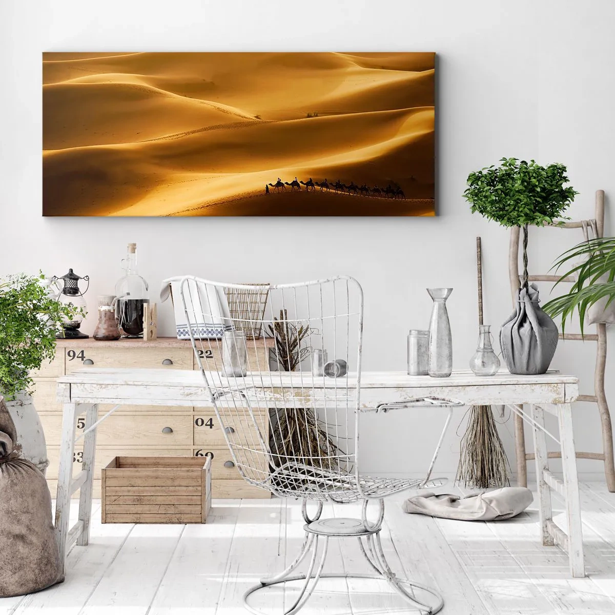 Quadro em tela - Caravana nas ondas do deserto - 140x50 cm