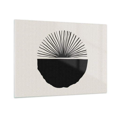 Quadro em vidro - Uma forma geométrica preta com um leque de linhas em um fundo creme. - 70x50cm - Uma gama de possibilidades - Decoração de parede moderna para a sala de estar e quarto ARTTOR