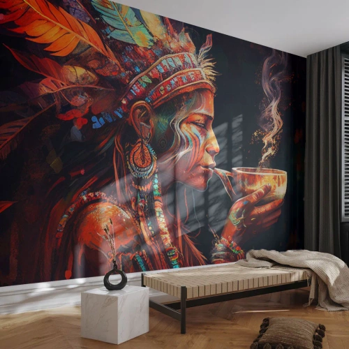 Papel de Parede Standard Eco - Ritual mágico - Xamã, indiano, Ayahuasca - 400x280 cm
