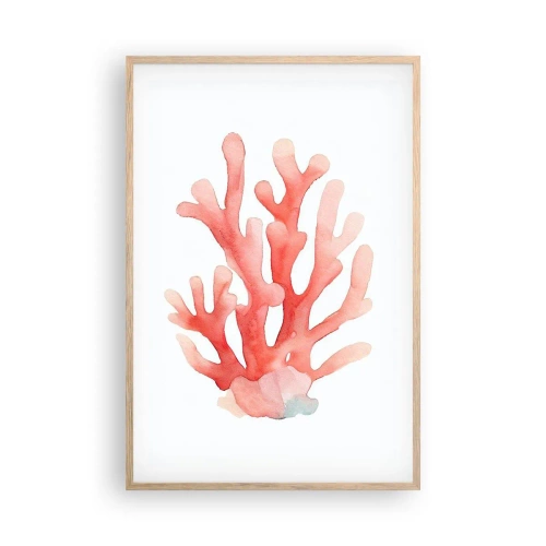 Pôster com moldura de carvalho claro - Coral de cor coral - 61x91 cm