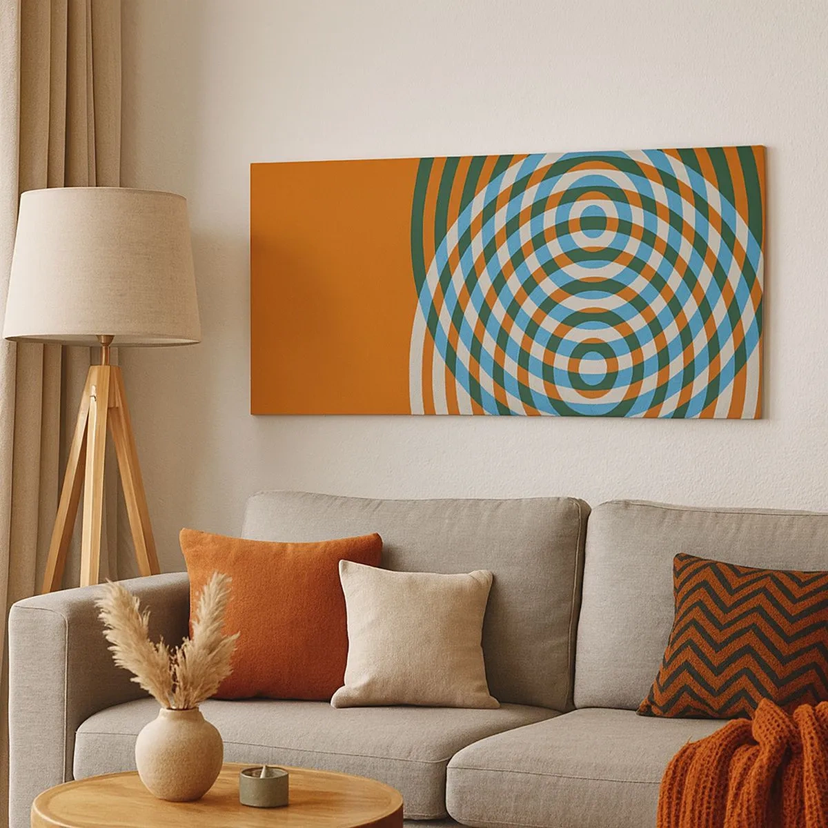 Quadro em tela - Variação circular abstrata - 100x40 cm