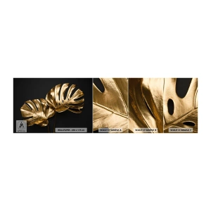 Amostra de papel de parede autocolante Deluxe Sticker - Tesouros da natureza - Abstração, Folhas douradas, Folha de monstro - 100x30 cm