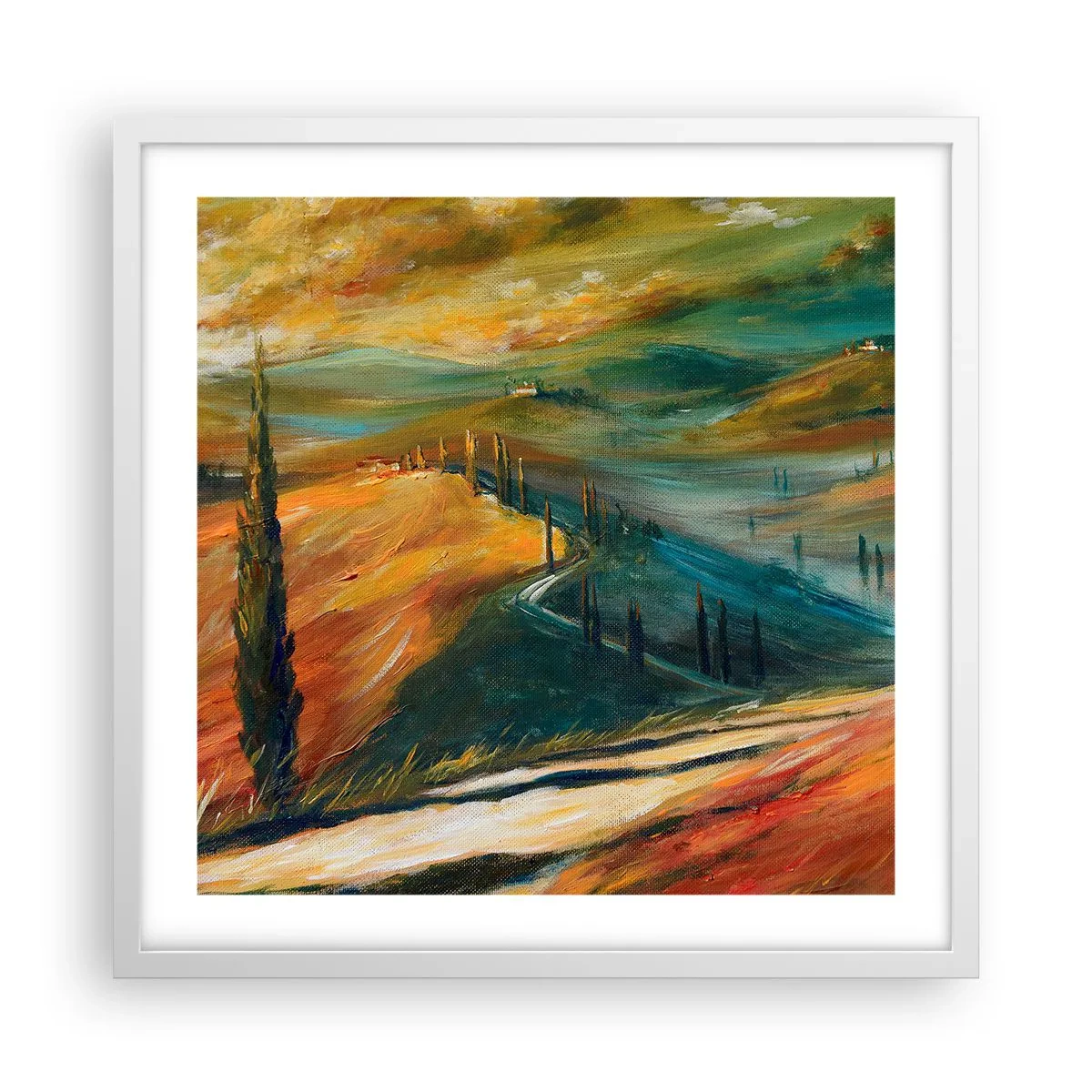Pôster em moldura branca - Paisagem da Toscana - 50x50 cm