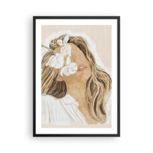 Pôster com moldura preta - Retrato de uma mulher com flores cobrindo o rosto - 50x70cm - Entre as flores em êxtase - Decoração de parede moderna para a sala de estar e quarto ARTTOR