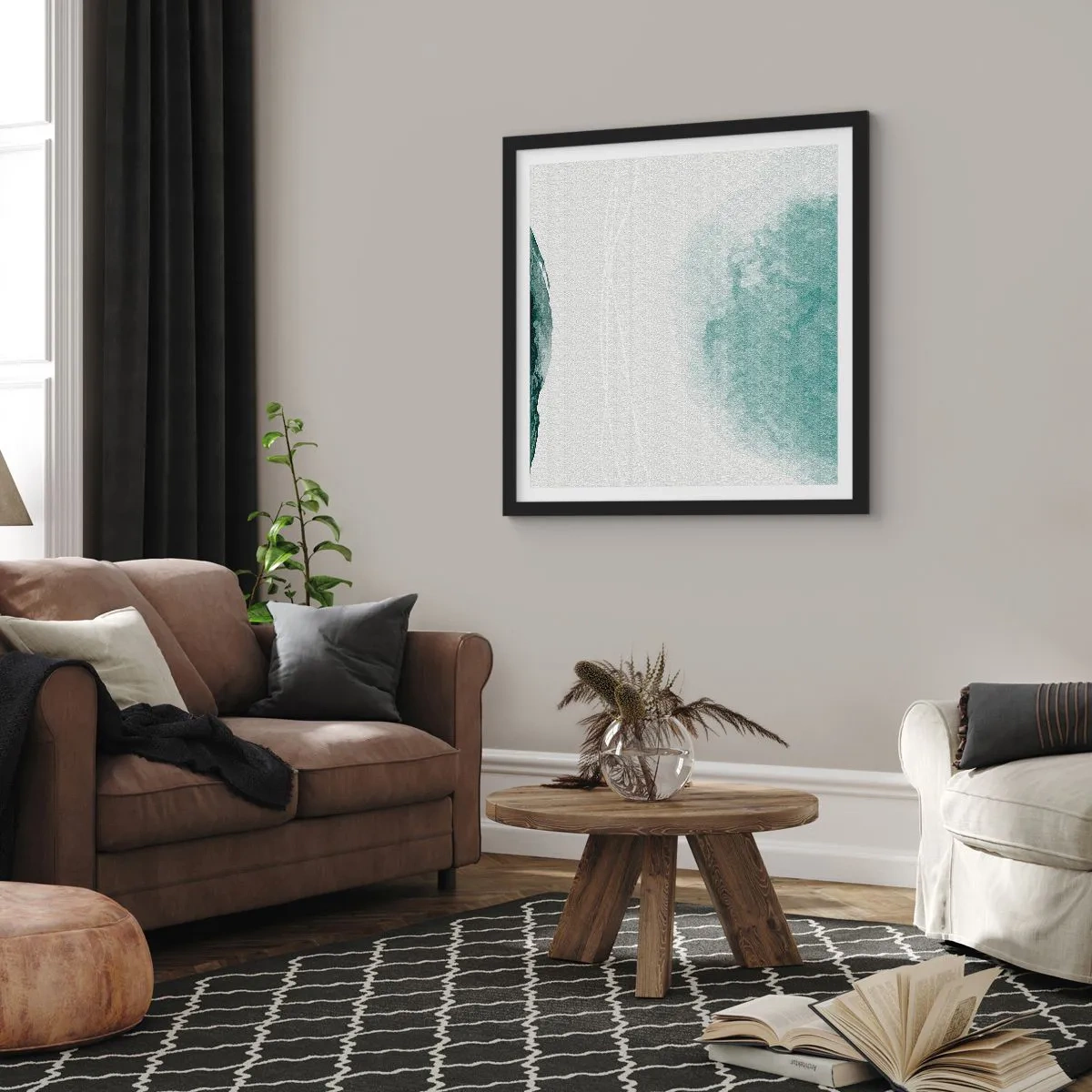 Pôster com moldura preta - Encontro com a neblina - 40x40 cm