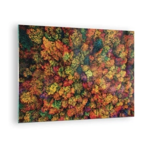Quadro em vidro - Uma vista aérea de uma floresta em pleno outono, cheia de árvores coloridas - 70x50cm - Bouquet de árvores de Outono - Decoração de parede moderna para a sala de estar e quarto ARTTOR