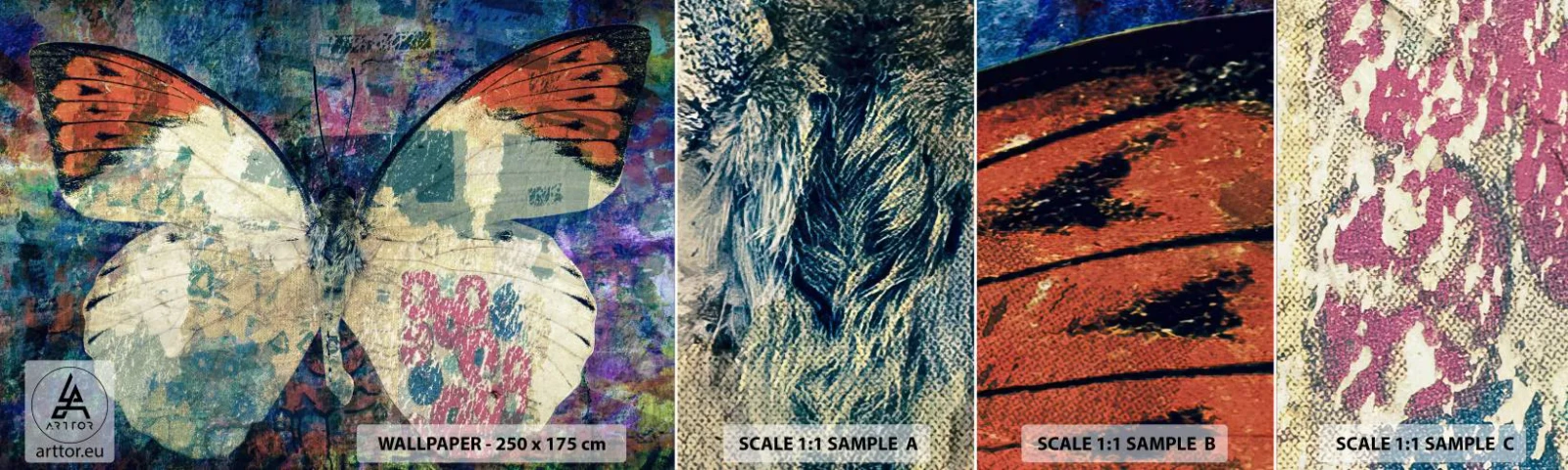 Amostra de papel de parede autocolante Deluxe Sticker - Fragilidade subtil - Borboleta, Abstração, Pedaço - 100x30 cm