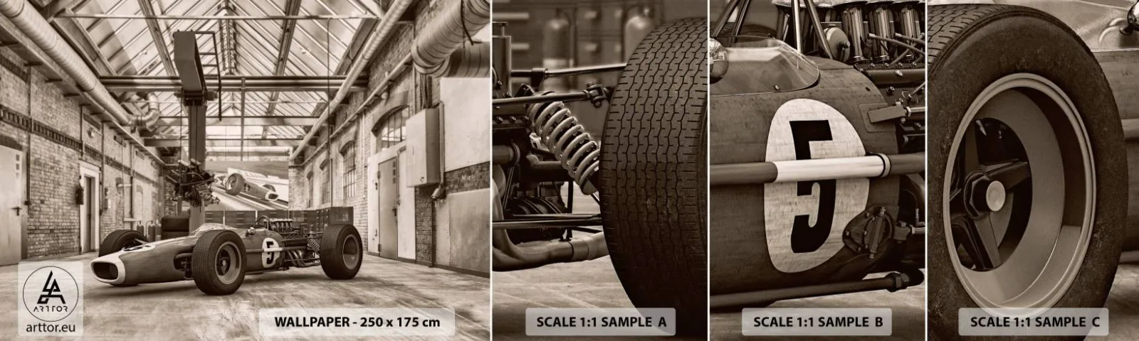 Amostra de Papel de Parede Standard Eco - O descanso do vencedor - Fórmula 1, Retrô, Automotivo - 100x30 cm