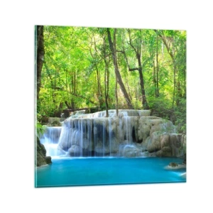 Quadro em vidro - Afogar-se na turquesa e vegetação - 40x40 cm