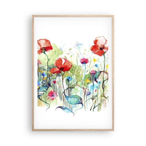 Pôster com moldura de carvalho claro - Prado florido de maio - 70x100 cm