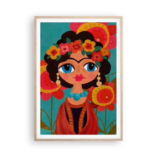 Pôster com moldura de carvalho claro - Senhorita papoula - 70x100 cm