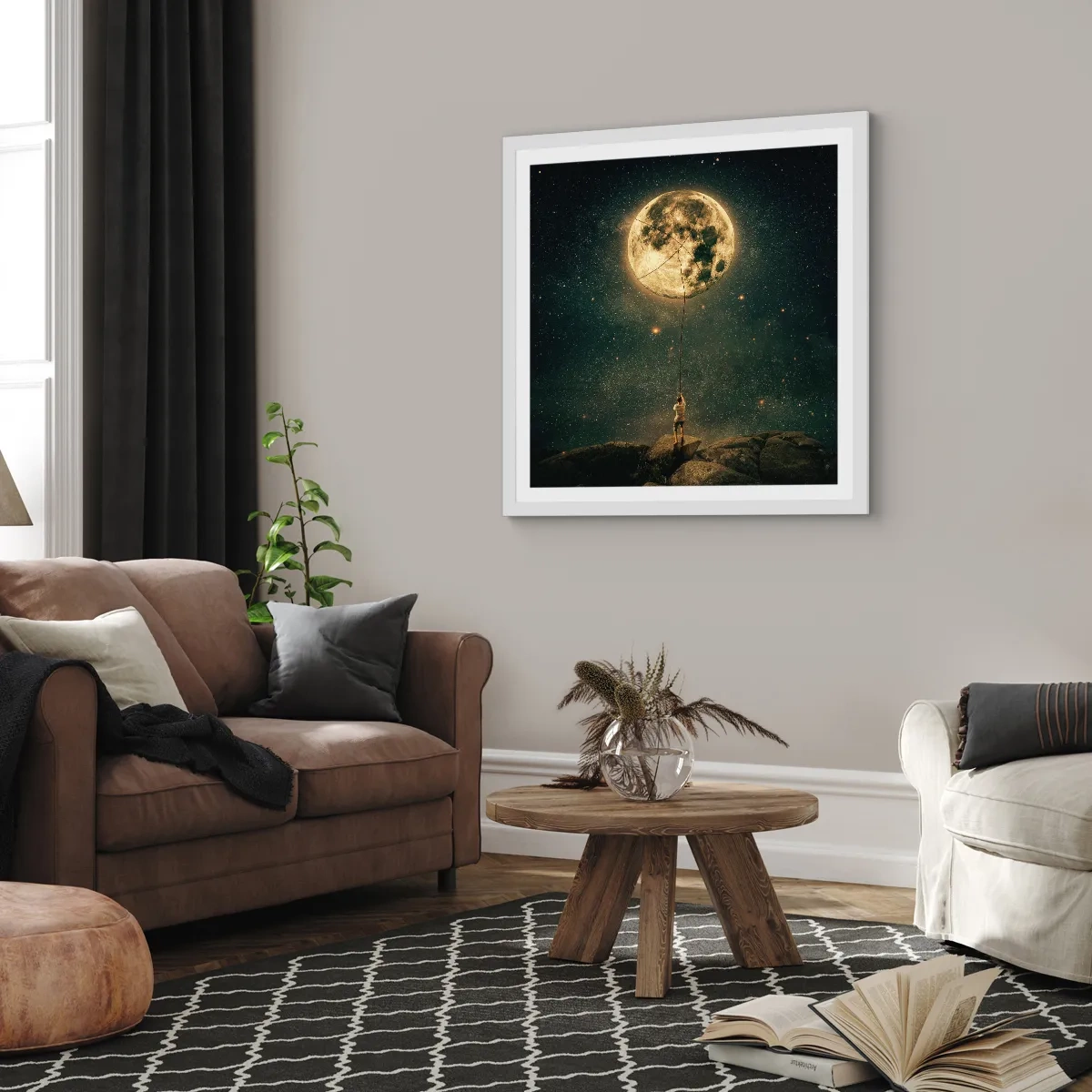 Pôster em moldura branca - Aquele que roubou a lua - 40x40 cm