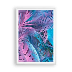 Pôster em moldura branca - Trópicos em rosa e azul - 70x100 cm