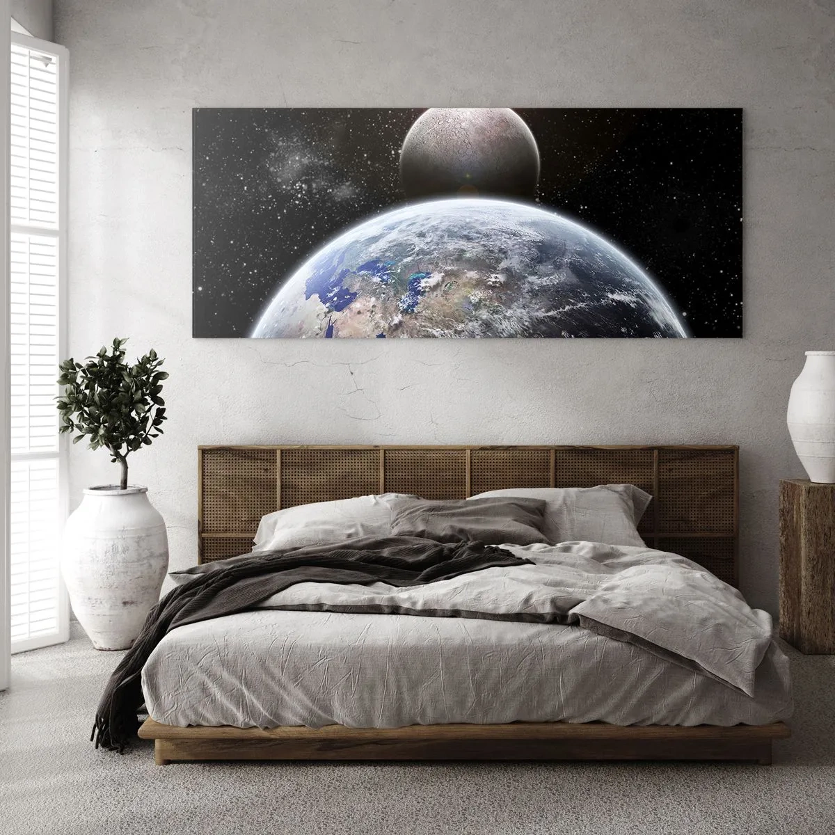 Quadro em vidro - Paisagem espacial - o nascer do sol - 90x30 cm