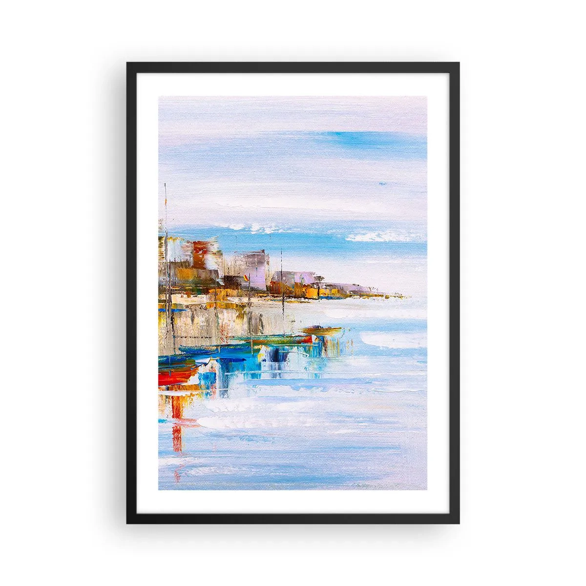Pôster com moldura preta - A paisagem colorida da cidade litorânea - 50x70cm - Um refúgio urbano multicolorido - Decoração de parede moderna para a sala de estar e quarto ARTTOR
