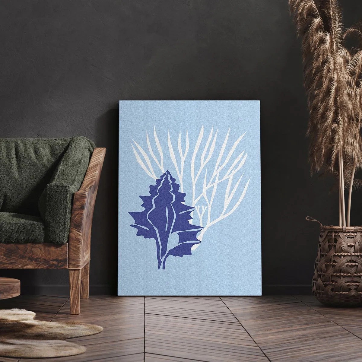 Quadro em tela - Formas folhosas - 65x120 cm