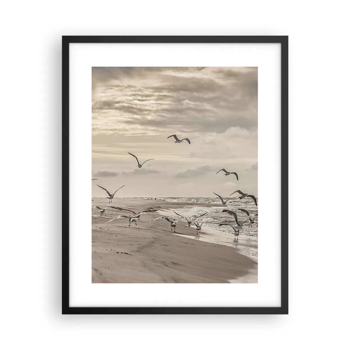 Pôster com moldura preta - O som do mar, o canto dos pássaros - 40x50 cm