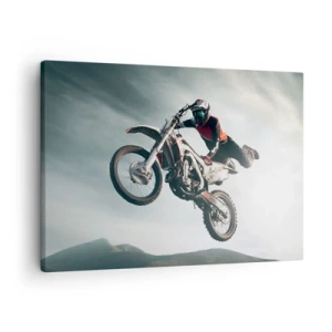 Quadro em tela - Motociclista no ar durante um salto - 70x50cm - Não há diversão sem risco - Decoração de parede moderna para a sala de estar e quarto ARTTOR