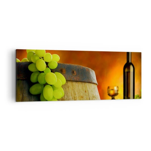 Quadro em tela - Natureza morta com uma garrafa de vinho e um cacho de uvas - 140x50 cm