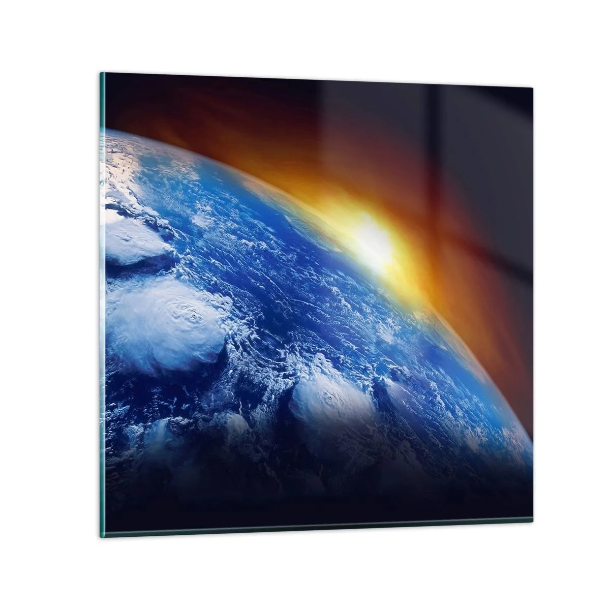 Quadro em vidro - Nascer do sol sobre o planeta azul - 60x60 cm