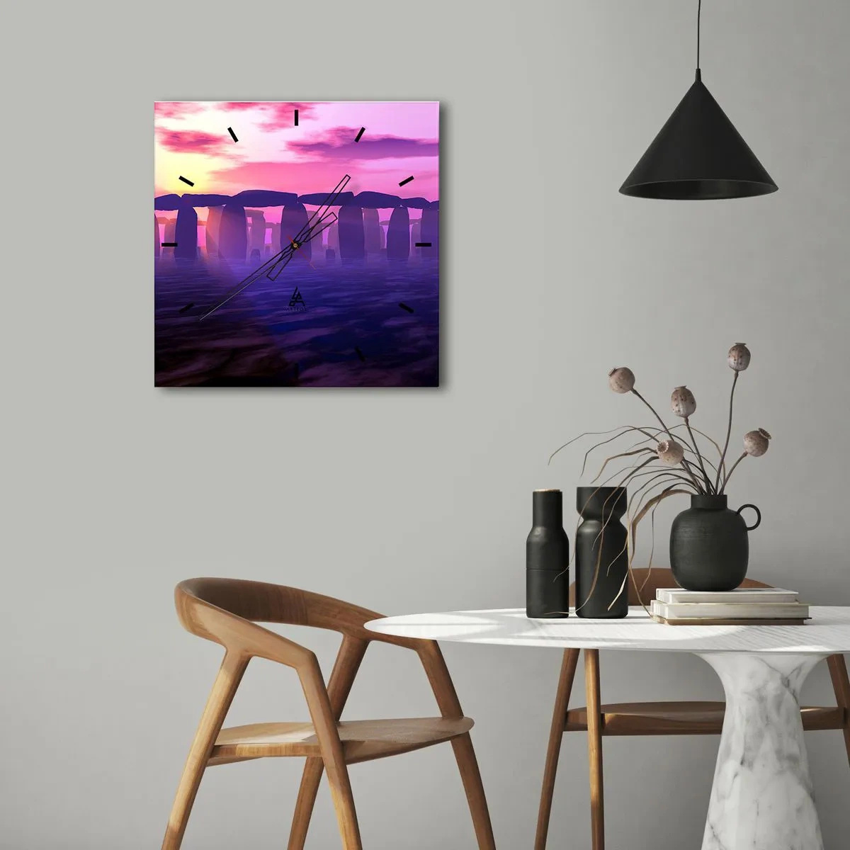 Relógio de parede - Relógio em vidro - O mistério do amanhecer no nevoeiro - 30x30 cm