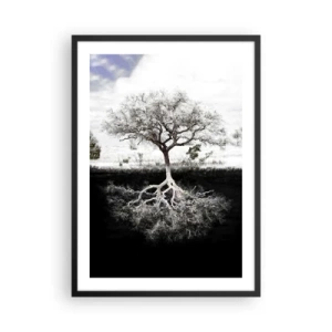 Pôster com moldura preta - Uma árvore minimalista com um sistema radicular visível - 50x70cm - Descobrir a natureza do mundo - Decoração de parede moderna para a sala de estar e quarto ARTTOR