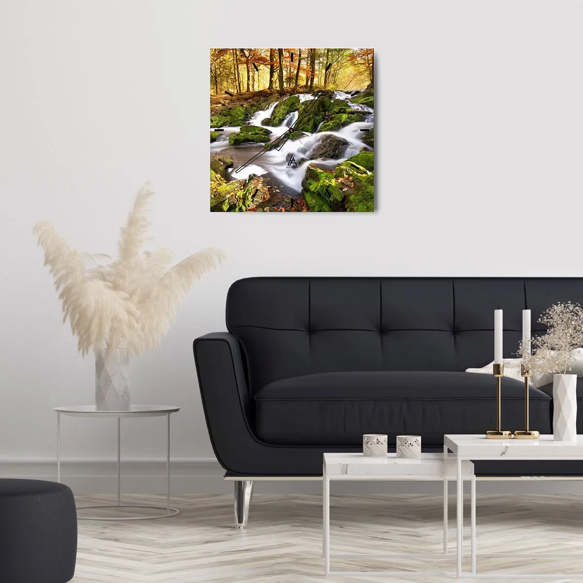 Relógio de parede - Relógio em vidro - Pela floresta de outono - 40x40 cm