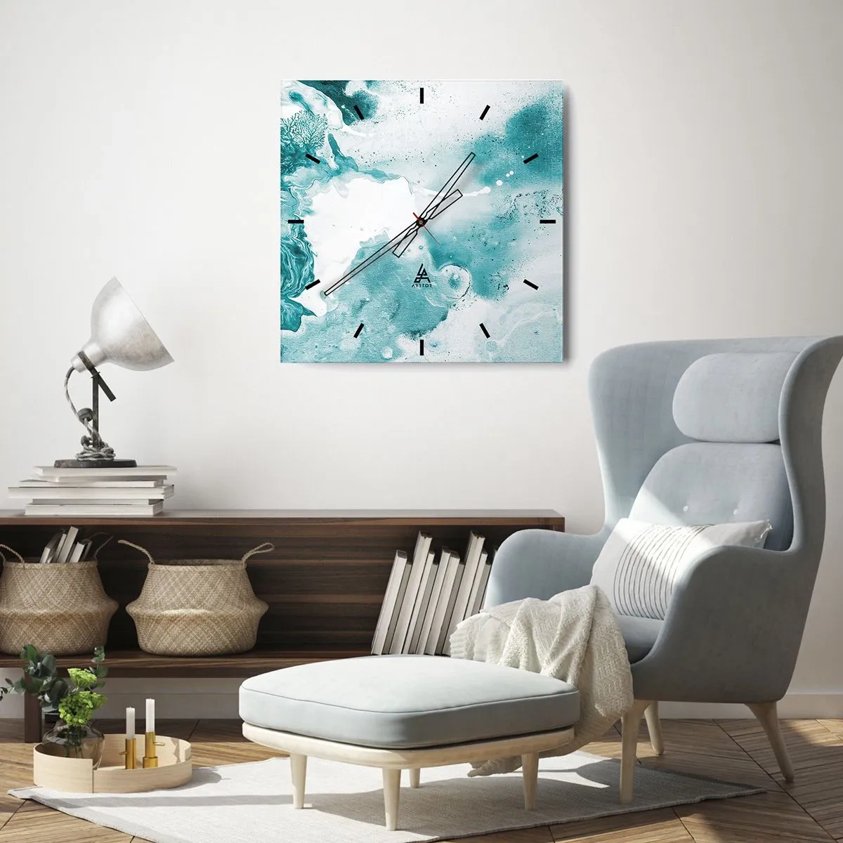 Relógio de parede - Relógio em vidro - Inundado em azul - 30x30 cm