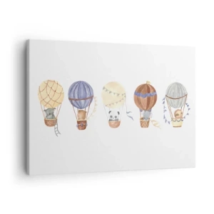 Quadro em tela - Animais fofos em balões sobre fundo branco - 70x50cm - Amigos em movimento - Decoração de parede moderna para a sala de estar e quarto ARTTOR