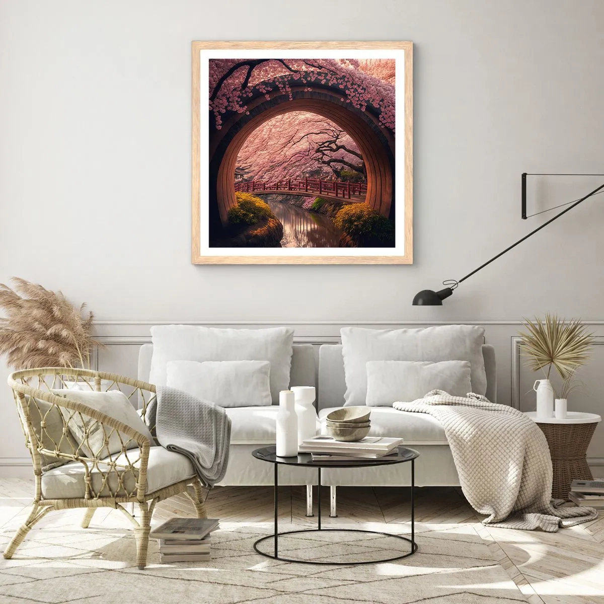 Pôster com moldura de carvalho claro - Primavera japonesa - 50x50 cm