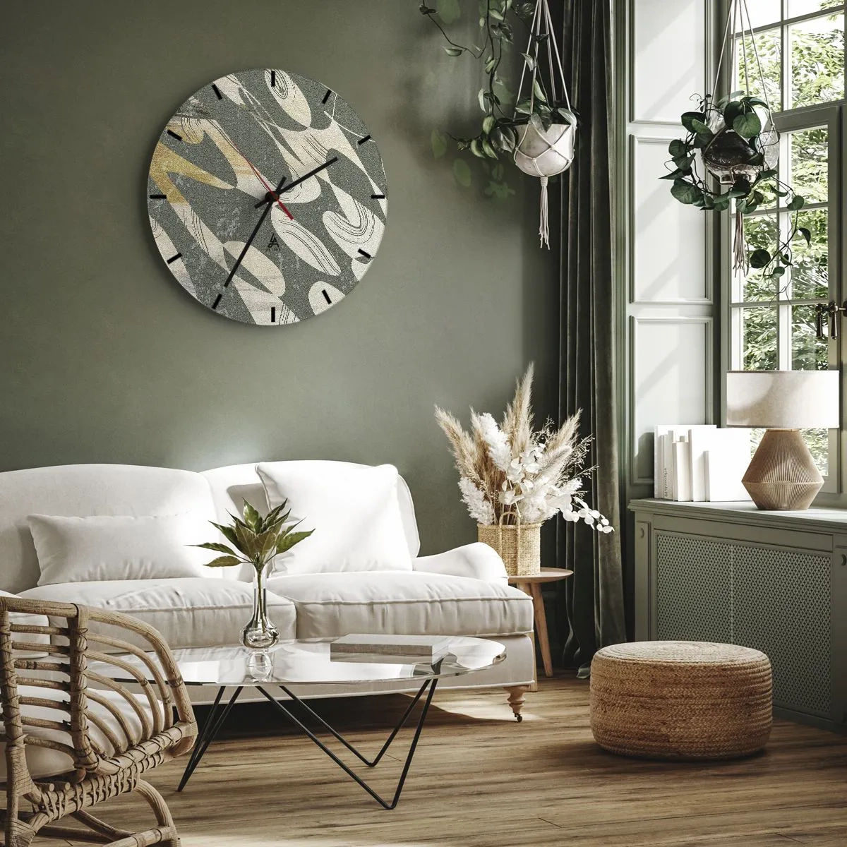 Relógio de parede - Relógio em vidro - Abstração rítmica - 40x40 cm