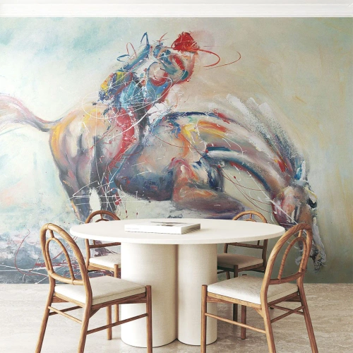 Papel de Parede Premium Sand - Segure-se, vamos pular - Animais, Cavalo, Cavaleiro - 100x70 cm