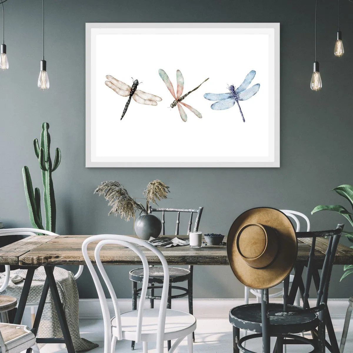 Pôster em moldura branca - Libélulas sem peso - 100x70 cm