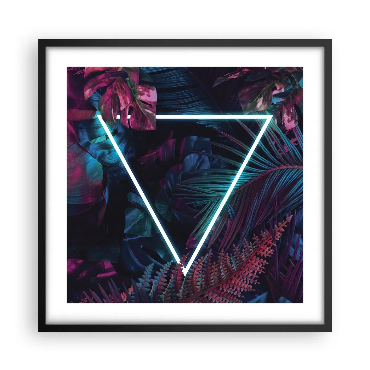 Pôster com moldura preta - Jardim estilo discoteca - 50x50 cm